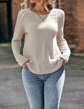 Load image into Gallery viewer, Women's Lace Long Sleeve Shirts Lightweight Fall Casual Crewneck Pullover T Shirt Tops