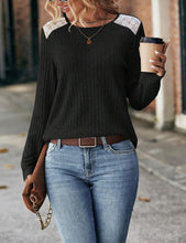 Load image into Gallery viewer, Women's Lace Long Sleeve Shirts Lightweight Fall Casual Crewneck Pullover T Shirt Tops