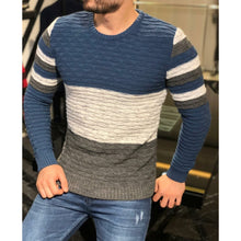 Load image into Gallery viewer, Men's Color Block Striped Warm Crew Neck Sweater