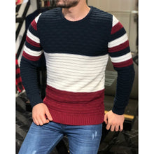 Load image into Gallery viewer, Men's Color Block Striped Warm Crew Neck Sweater