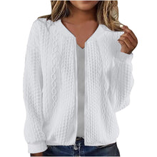Load image into Gallery viewer, Casual Jacket For Women Fall Winter V-Neck Solid Color Cable Knitted Coat Zipper Long Sleeve Loose Sweatshirt
