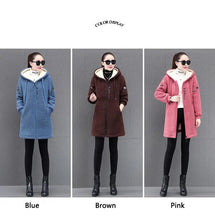 Load image into Gallery viewer, Casualmente largo, acolchoado e com casaco espesso de comprimento médio