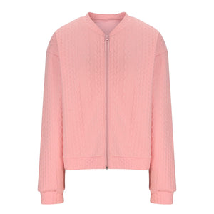 Casual Jacket For Women Fall Winter V-Neck Solid Color Cable Knitted Coat Zipper Long Sleeve Loose Sweatshirt