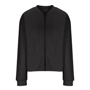 Casual Jacket For Women Fall Winter V-Neck Solid Color Cable Knitted Coat Zipper Long Sleeve Loose Sweatshirt