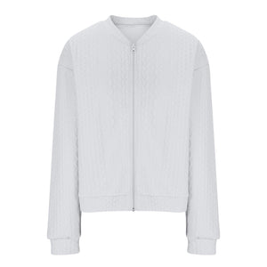 Casual Jacket For Women Fall Winter V-Neck Solid Color Cable Knitted Coat Zipper Long Sleeve Loose Sweatshirt