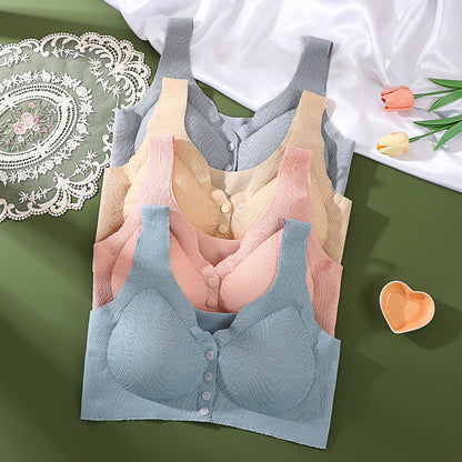 Women's front button lace wireless bra