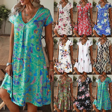 Load image into Gallery viewer, Vestido de manga corta con escote en pico y estampado holgado - España
