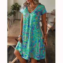 Load image into Gallery viewer, Vestido de manga corta con escote en pico y estampado holgado - España
