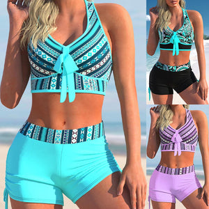 Traje de baño estampado de bikini con falda boxer dividida de talla grande explosiva para mujer - España