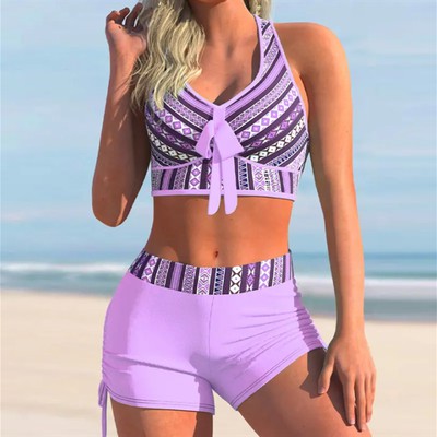 Traje de baño estampado de bikini con falda boxer dividida de talla grande explosiva para mujer - España