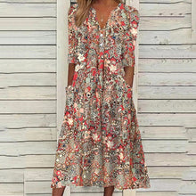 Load image into Gallery viewer, Vestido casual estampado con cuello en V y bolsillos abiertos - España
