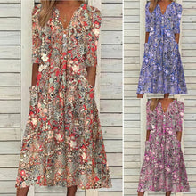 Load image into Gallery viewer, Vestido casual estampado con cuello en V y bolsillos abiertos - España
