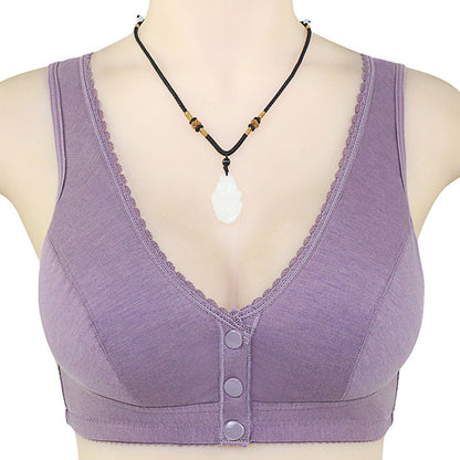 Button Front Lace Trim Soft Cotton Tank Bra