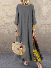 Load image into Gallery viewer, Colarinho redondo floral de outono com botões de bloqueio de cor e vestido de mangas patchwork. Solto e confortável, com cores de retalhos para um ar de elegância e generosidade. Disponível em 12 cores à escolha.
