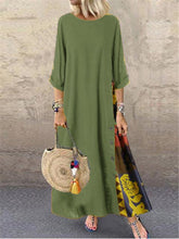 Load image into Gallery viewer, Colarinho redondo floral de outono com botões de bloqueio de cor e vestido de mangas patchwork. Solto e confortável, com cores de retalhos para um ar de elegância e generosidade. Disponível em 12 cores à escolha.
