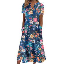 Load image into Gallery viewer, 【S-3XL】Cuello en V Botón Manga Corta Suelta Dobladillo Vestido Impreso
